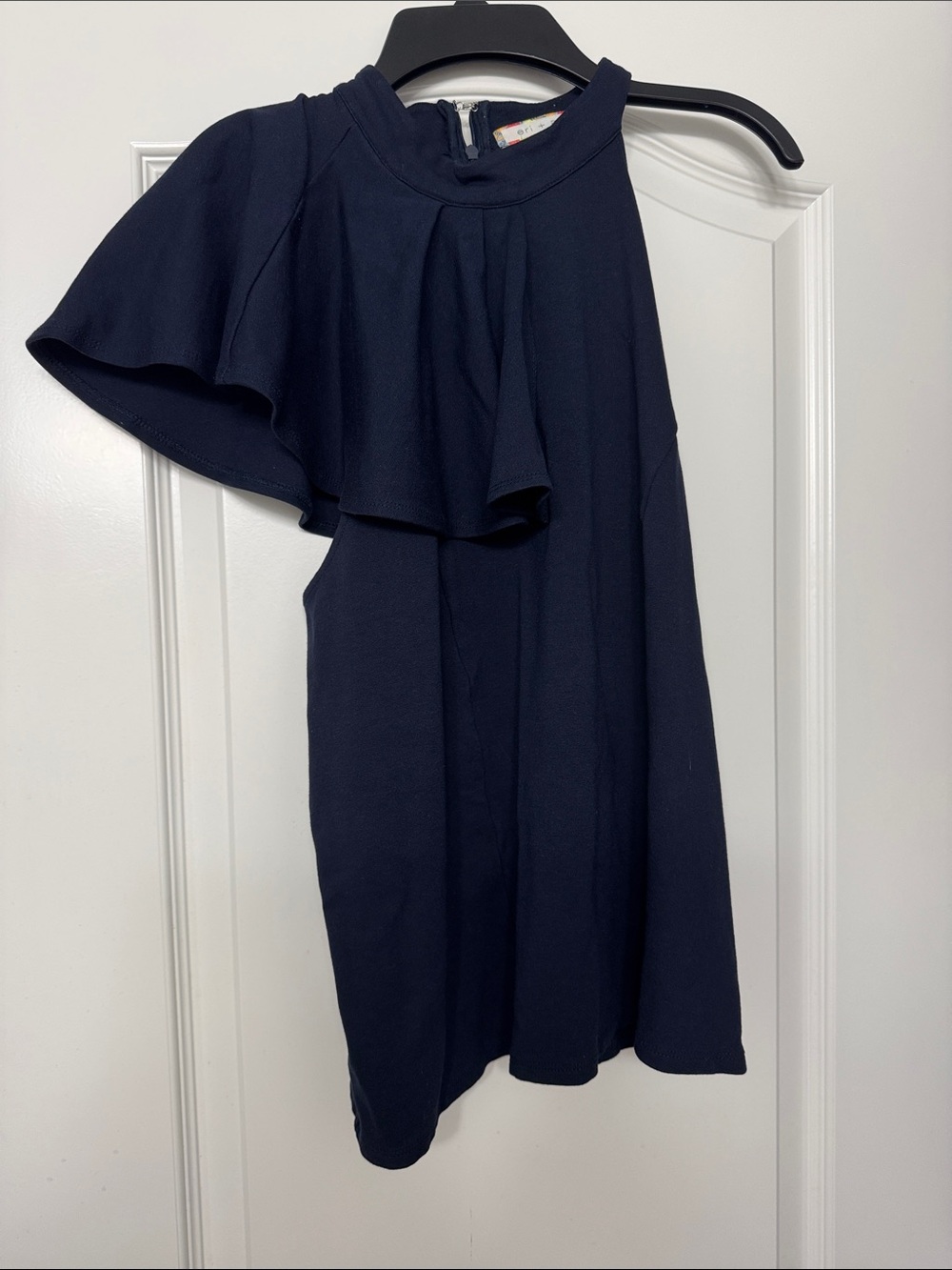 Anthropologie Eri + Ali One Shoulder Ruffle High Neck Top Navy Women's Size XL
